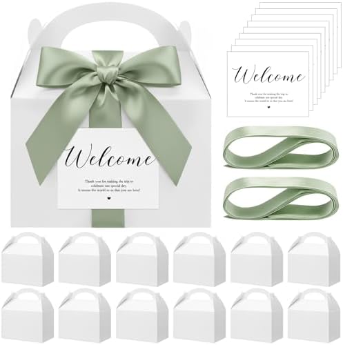 Maitys 50 Set Welcome Boxes for Wedding Guests 9x6x6 Gable Boxes Sage Green by Maitys