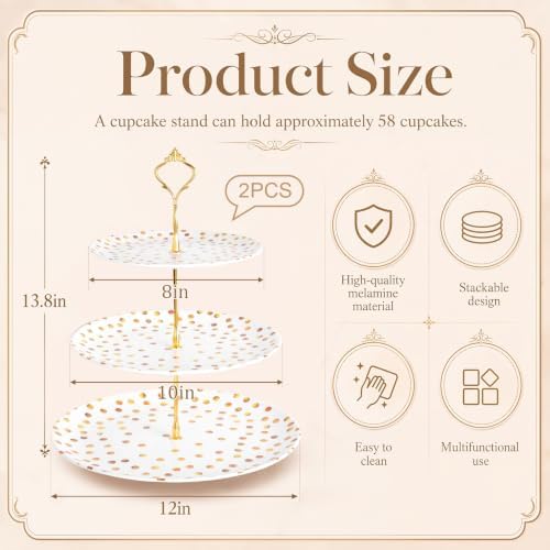 Thenshop 2 Pcs 3-tier Cupcake Stand Melamine 12" 10" 8" Serving Tray, White - Image 2