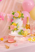 TINGE TIME 3Pcs Pre-made Cake Toppers，Silk Artificial Flowers Decor，Cake Decorations for Weddings, Birthdays, Party,Baby Shower,Celebration (PeachPink&Yellow) - Image 7