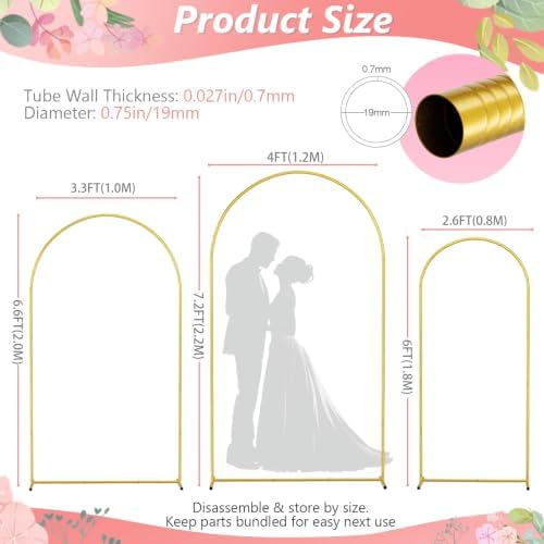 EMART 7.2/6.6/6Ft Metal Arch Backdrop Stand Set 3 for Wedding Party Balloon - Image 5
