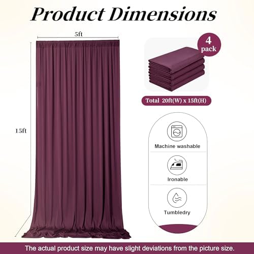 20ft x 15ft Burgundy Backdrop Curtains for Wedding Parties, 4 Panels Extra Long Wrinkle Free Fabric Drapes Photo Backdrop for Baby Shower Birthday Stage Reception Lobby Decoration - Image 7