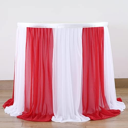 Reb and White Striped Table Skirt for Rectangle Tables or Round Tables for Carnival Circus Party 14ft Tulle Tutu Table Cloths Cover for Birthday Party Baby Shower Table Decorations - Image 4