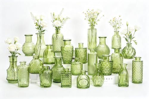 24PCS Mini Bud Vases As Wedding Centerpieces for Tables,Clear Bud Vases for Flowers,Small Flower Vases Suitable for Birthday Party,Anniversary,Wedding Reception,Baby Shower (Green, 24PCS) by Unknown