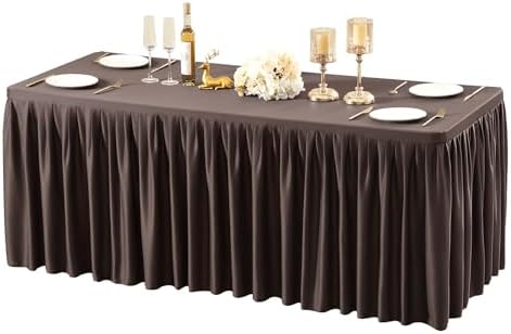 Wish Care Brown Polyester Table Clothes for 4 Foot Rectangle Tables, Wrinkle Free Fitted Table Cover with Pleated Ruffle Table Skirt for Birthday Party Wedding Trade Show Event Display by WishCare