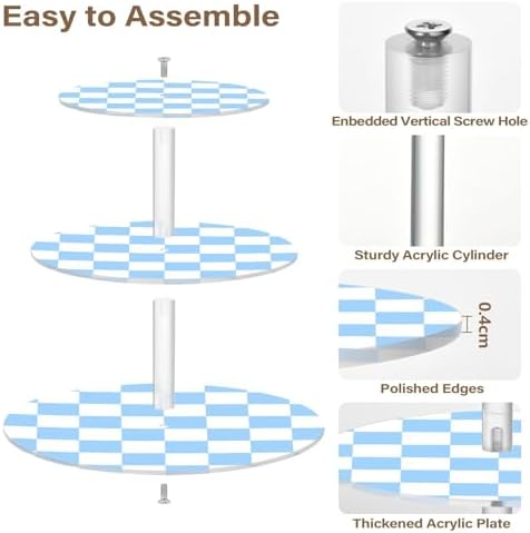 J JOYSAY Chess Checkerboard White Sky Blue Print Acrylic Cupcake Stand 3 Tier Dessert Table Display Set Clear Cake Stands for Baby Shower Wedding Party Decorations Easy Assembly Pastry Tower - Image 2