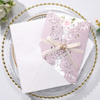 Glitter Purple Pink Wedding Invitations with RSVP and Envelopes Blank 50pcs - Image 3