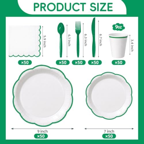 350 Pcs Green Rim Paper Plates and Napkins Party Supplies - Image 2
