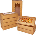 qiqee 50 Packs Brown Cookie Box with Window 12x5.5x2.5 Inch Two Uses Pastry Biscuit Bakery Box For Packaging by Qiqee