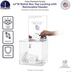 Marketing Holders 10 Inch Locking Ballot Box with Removable 8.5" x 11" Header Sign Holder Clear Acrylic Cube Donation Bin - Image 3