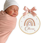 Embroidery Baby Name Sign, Personalized Welcome Baby Hoop Sign with Bow, Custom Baby Name Sign for Hospital, Infant Baby Shower Gifts New Parents (07) by Chikky