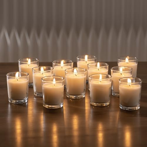 Housecret 36 Pack Warm White Unscented Clear Glass Filled Votive Candles. Hand Poured Wax Candle Ideal Gifts for Aromatherapy Spa Weddings Birthdays Holidays Party - Image 2