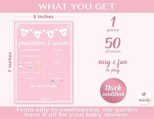 Party Hearty Baby Predictions & Advice Cards, Baby Shower Game - Pink (Pack of 2) - Image 2