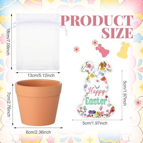 Ctosree 24 Sets Easter Seed Packets Party Favors with Mini Pots Bunny Tags - Image 2