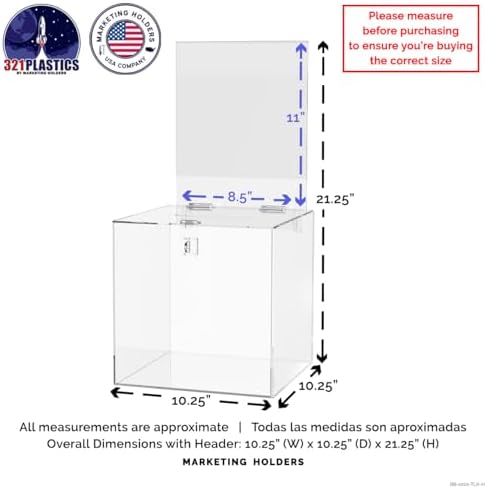 Marketing Holders 10 Inch Locking Ballot Box with Removable 8.5" x 11" Header Sign Holder Clear Acrylic Cube Donation Bin - Image 4