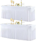 gogoparti 2 Pack Spandex White Fitted Table Cloth for 6ft Rectangle Tables White Stretch Tablecloth Table Covers Skirt Banquet Wrinkle Free Tablecloths for Parties Wedding by Gogoparti