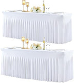 gogoparti 2 Pack Spandex White Fitted Table Cloth for 6ft Rectangle Tables White Stretch Tablecloth Table Covers Skirt Banquet Wrinkle Free Tablecloths for Parties Wedding by Gogoparti
