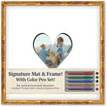 CountryArtHouse Signature Keepsake Frame - Heart Shaped Mat Window - Gold Bamboo Genuine Hardwood 20x20 8x8 Photo - Black Border Mat - Gel Pens Included for Guest Signing by CountryArtHouse