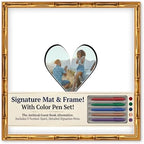 CountryArtHouse Signature Keepsake Frame - Heart Shaped Mat Window - Gold Bamboo Genuine Hardwood 20x20 8x8 Photo - Black Border Mat - Gel Pens Included for Guest Signing by CountryArtHouse