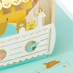 Hallmark 3D & Pop Up New Baby Card, Noah's Ark Design, Animals, Girl, Boy, Gold, Blue - Image 5