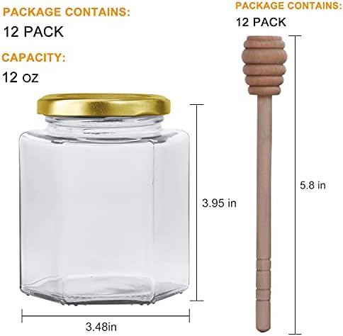 12 Pack 12oz Clear Hexagon Glass Honey Jars with Gold Lids - Image 2