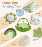 5-in-1 Thick & Plush Baby Play Gym, Baby Play Mats for Floor, Tummy Time Mat with 6 Toys, Convertible Stage-Based Developmental from Babies to Toddlers, Ball Pit, Green - Image 3