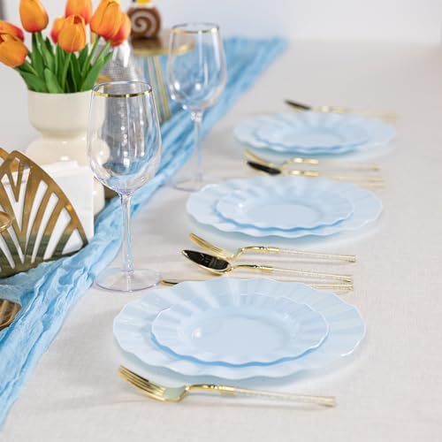 72 Pack Blue Plastic Plates, 7" Disposable Wave Edge Dessert Plates - Image 6
