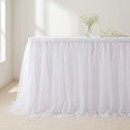 QueenDream 108in White Tutu Table Skirt Rectangle Tables or Round Tables Bridal Shower Tulle Tablecloth for Baby Shower Girls Parties Cake Dessert Table Decorations Ruffle Table Skirting by QueenDream
