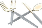 Luxe Party 128 Pieces Two Tone Plastic Disposable Cutlery | Forks-Spoons-Knives | Full Size | Chic Round | Grey and Gold - Image 4