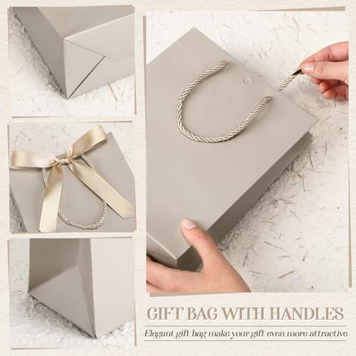 Silkfly 24 Pcs Paper Gift Bags with Handle 9x7x3.15'', Champagne - Image 3