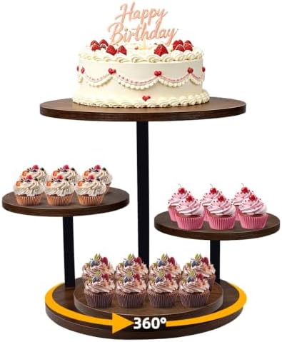 4 Tier Round Cupcake Tower Stand for 50 Cupcakes, 360° Rotating Wood Cake Stand with Tiered Trays, Farmhouse Cookie Stand for Dessert Table Display for Wedding Birthday Baby Shower Tea Party ﻿ by Unknown