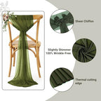 MDS Pack of 25 Chiffon Chair Sashes for Wedding & Event Décor - Olive Green - Image 3