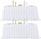 2 Panels White Desk Skirt for Teacher Desk 6ft Table Skirts for Rectangle Tables 6ft Spandex Curtain Table Skirt for Classroom Ruffle Fabric Tablecloth for Party Wedding Baby Shower Decorations by Tao-GePartyDecorations