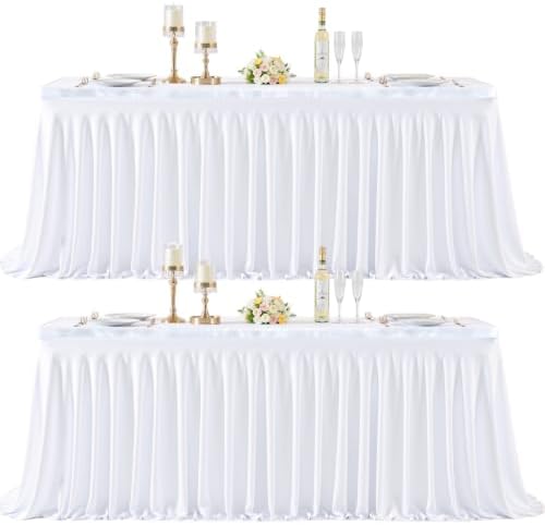 2 Panels White Desk Skirt for Teacher Desk 6ft Table Skirts for Rectangle Tables 6ft Spandex Curtain Table Skirt for Classroom Ruffle Fabric Tablecloth for Party Wedding Baby Shower Decorations by Tao-GePartyDecorations