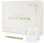 Floral Embossed Wedding Guest Book Set - 9 x 7.5 Hardcover Guestbook for Wedding Reception Sign in, Messages, Bridal Shower Engagement Party (White Cream) by ModernAlbumDesigns