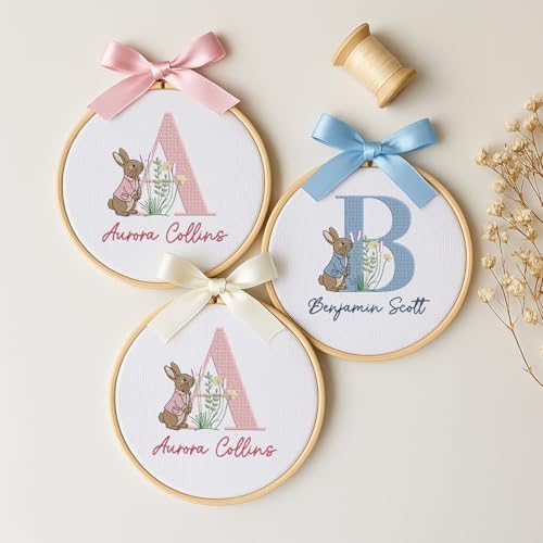 Embroidery Baby Name Sign, Personalized Welcome Baby Hoop Sign with Bow, Custom Baby Name Sign for Hospital, Infant Baby Shower Gifts New Parents (06) - Image 2