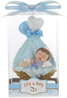 Keepsake Figurine 12 pcs Baby Boy Sleeping In Basket with Ballons | Awesome Decorations or Party Favors | for Pregnancy Announcements, Gender Reveals, Birthday and Special Celebrations by MEGA+FAVORS