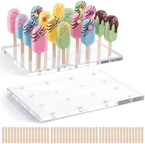 Geetery Cakesicle Stand Display Acrylic Cake Pop Stand Reusable Cake Pop Holder Clear Lollipop Holder and 100 Pcs Wood Ice Cream Sticks for Birthday Wedding Baby Shower Parties Dessert Table by Geetery