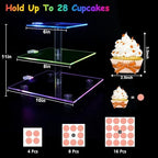 Cupcake Stand for 24 Cupcakes, 3 Tier Cupcake Holder with Rechargeable LED, 7 Colors Light Cupcake Tower, Acrylic Dessert Table Display Set for Weddings, Christmas, Birthday, Parties - Image 3