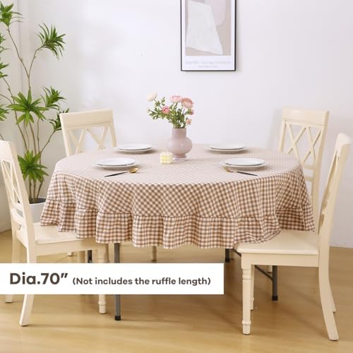 Taupe White Gingham Tablecloth Round Dia.70“ - Image 4