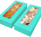qiqee 50 Packs Mint Blue Cookie Box with Window 12x5.5x2.5 Inch Two Uses Pastry Biscuit Bakery Box For Packaging - Image 3