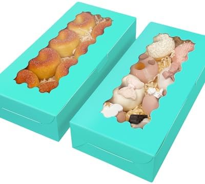 qiqee 50 Packs Mint Blue Cookie Box with Window 12x5.5x2.5 Inch Two Uses Pastry Biscuit Bakery Box For Packaging - Image 3
