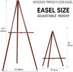Conda 63" Wooden Tripod Artist Display Easel with Tray, A-Frame Adjustable Easel Stand for Wedding Sign, Foldable Easels for Painting Canvas, Display & Posters - Image 2