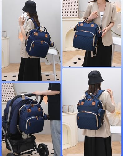 Diaper Bag with Changing Station, Waterproof 3 in 1 Diaper Backpack with Foldable Changing Pad, USB Charging Port, Large Travel Backpack for Mom & Dad, Baby essentials-Blue - Image 6
