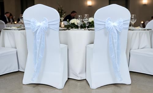 MDS Pack of 150 Organza Chair Sashes for Wedding & Event Décor – White - Image 2