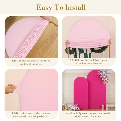 Pink and Hot Pink Photo Arch Backdrop Cover Set of 2 Spandex 7.2 and 6ft Arch Covers Stretchy Backdrop Birthday Party Arch Stand Covers for Girls Baby Shower Wedding Banquet Background Decoration - Image 6