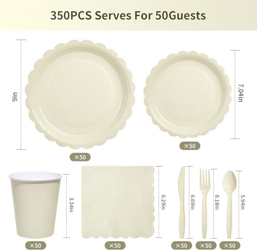 Goodluck Ivory Scalloped Disposable Tableware Set - 350PCS - Image 2