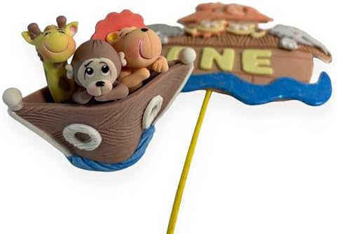Noah's Ark Cake Toppers Set, Birthday Party, Baby Shower decoration, Animal theme party, Handmade, cute baby decor (Centerpiece "ONE" + 3D) - Image 6