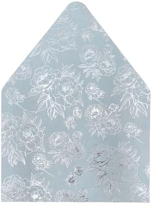 A7 Euro Flap Envelope Liners for A7 5x7 Insert, 50 Pack, Wedding Invitaion (Blue Silver Foil Floral) by Unknown