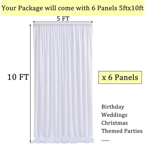30 ft x 10 ft Wrinkle Free White Backdrop Curtain for Parties, Polyester Photo Backdrop Drapes 6 Panels 5x10ft Curtains for Weddings Birthday Party Photography Background Baby Shower - Image 6