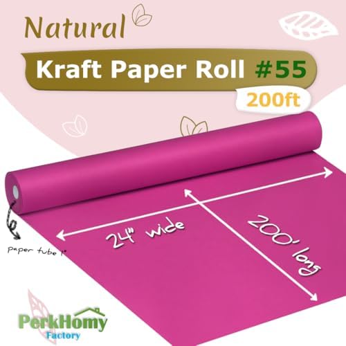 PerkHomy 24" x 2,400" (200') Rose Red Kraft Paper Roll for Craft Bulletin Board Paper Art Table Covering Crafting Gift Wrapping Bouquet Packing Parcel 80GSM 55LB (Rose Red, 24" x 200') - Image 2
